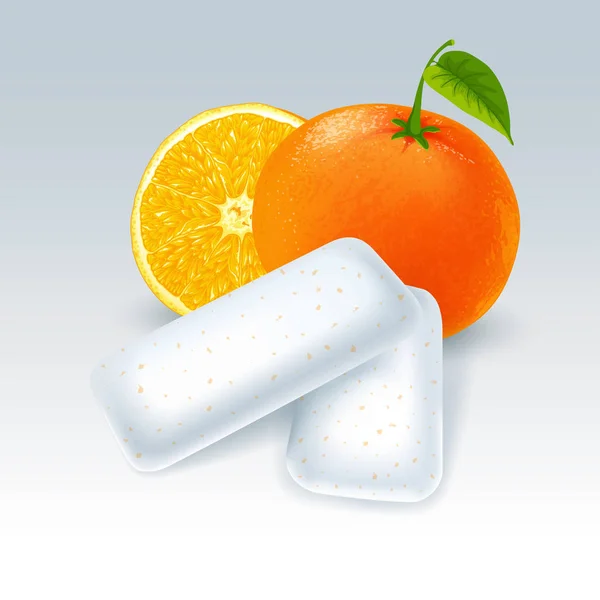 Gomme Bulles Saveur Orange Coussinets Mâcher Avec Fraise Orange Fraîche — Image vectorielle