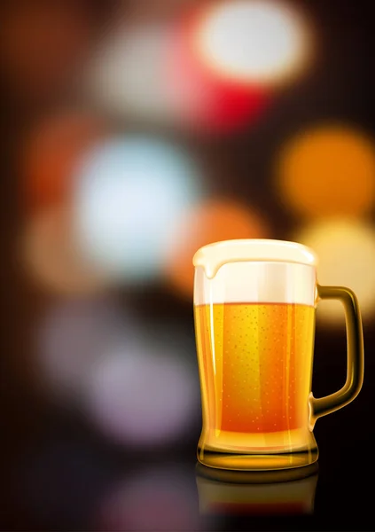 Ein Glas Bier Auf Verschwommenem Hintergrund Mit Nächtlichen Lichtern Der — Stockvektor