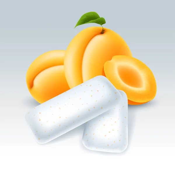 有杏味的泡沫口香糖 有新鲜杏水果的咀嚼垫 矢量插图 — 图库矢量图片