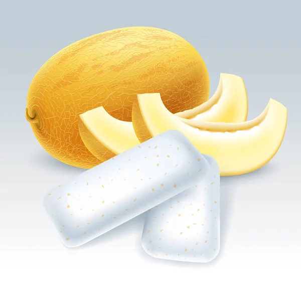 Goma Mascar Con Sabor Melón Almohadillas Mascar Con Friut Melón — Vector de stock