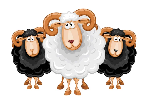 Веселі Мультяшні Вівці Чорного Кольору Білого Векторні Ілюстрації Ізольовані Білому — стоковий вектор