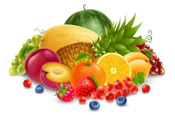 Récolte Fruits Juteux Baies Illustration Vectorielle Isolée Sur Fond Blanc — Image vectorielle