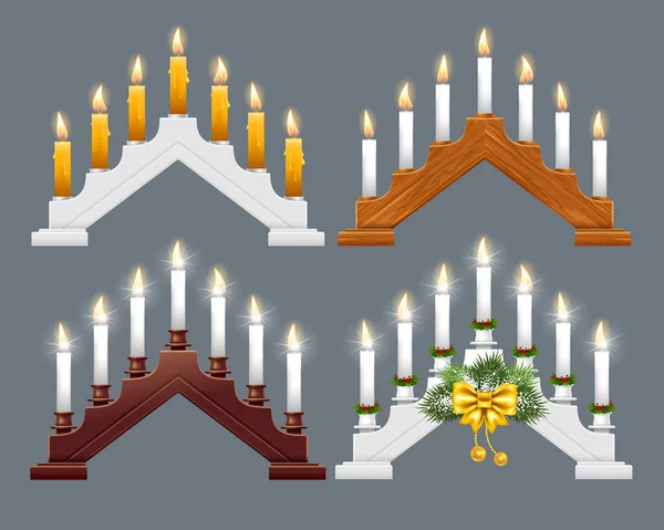 Conjunto Velas Natal Madeira Luzes Pontes Arcos Para Decoração Janelas — Vetor de Stock