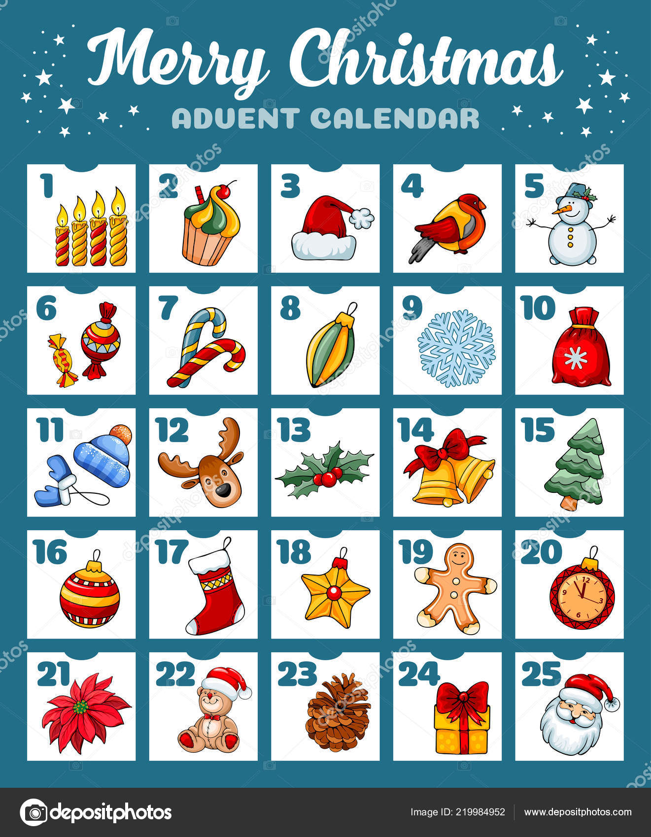 Merry Christmas Advent Calendar Pictures Theme Holiday Vector
