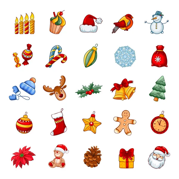 Merry Christmas Happy New Year Icon Set Cute Symbols Winter — Stock Vector