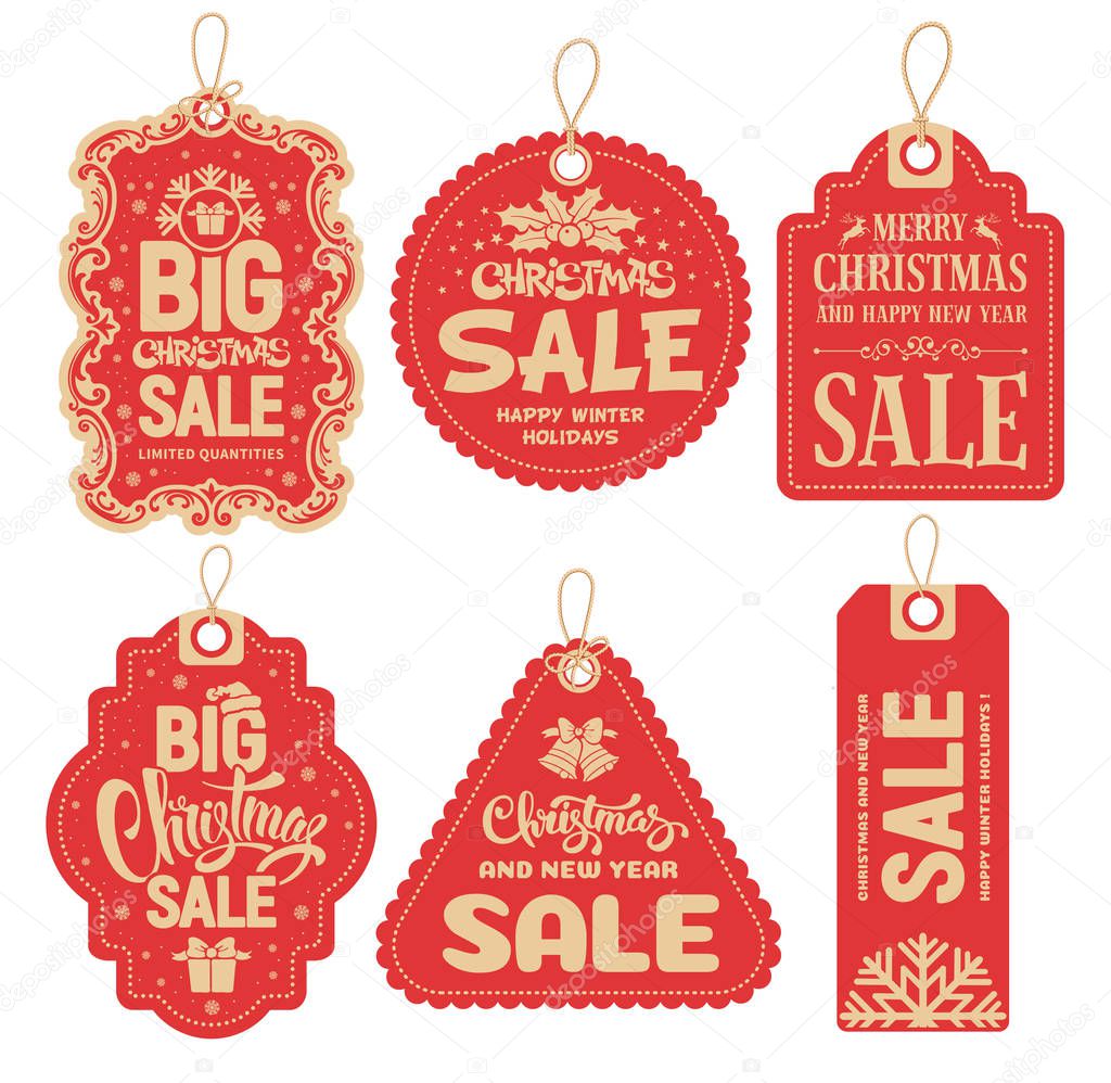 Christmas Sale tags collection. Vector illustration.