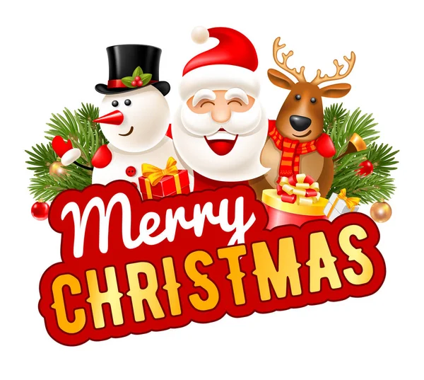 欢快和明亮的设计与乐趣圣诞公司圣诞老人 雪人和驯鹿 向量例证 — 图库矢量图片