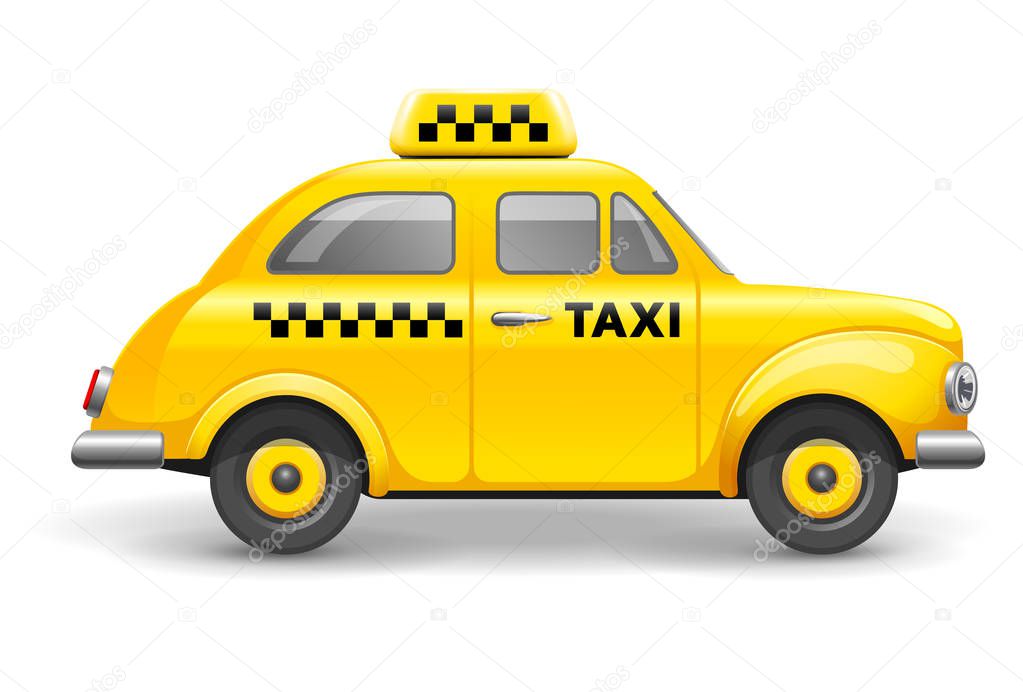 Yellow retro car taxi in cartoon style. Vector illustration.