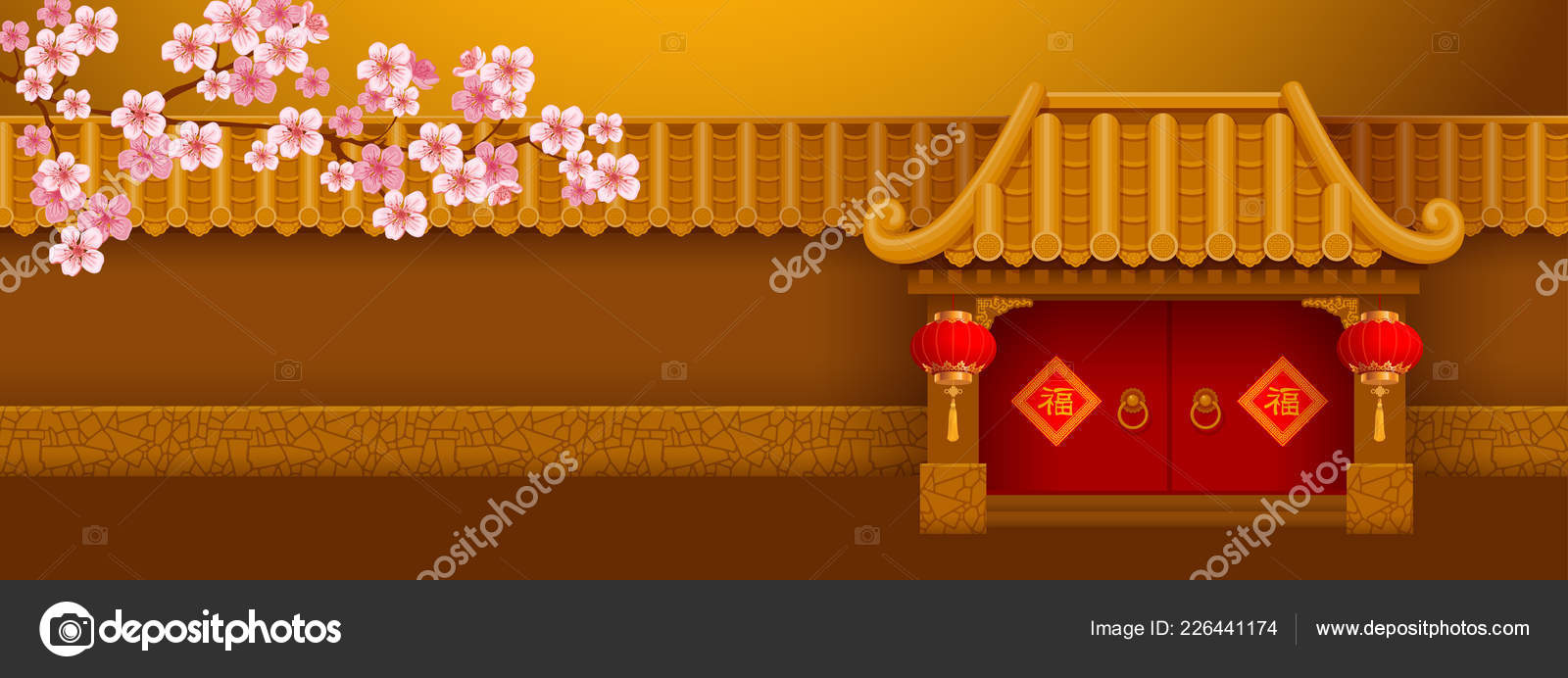 Chinese New Year Banner Template Wall Entrance Bamboo Roof Chinese Intended For Good Luck Banner Template