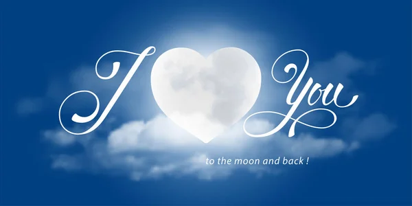 Люблю Тебе Місяця Назад Вітальна Листівка Магія Ілюстрації Хмар Молодик — стоковий вектор