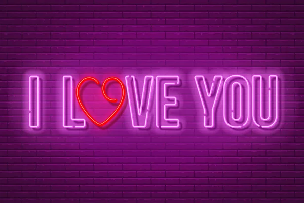 Love You Neon Sign Letter Stylized Heart Shape Dark Brick — стоковый вектор