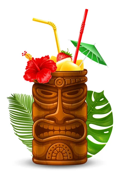 Refrescante Tropical Cold Tiki Beber Cocktail Ilustração Vetorial Isolado Fundo — Vetor de Stock