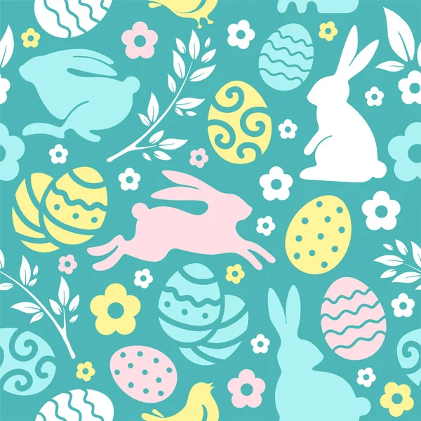 Doux Motif Sans Couture Pour Pâques Avec Des Lapins Des — Image vectorielle