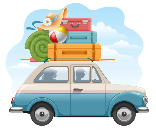 Family Traveling On The Car — Stock Vector