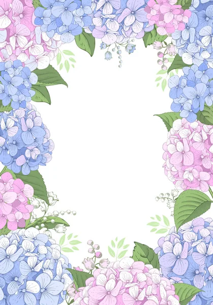 Floral Frame With Hydrangea Flowers — Stock Vector