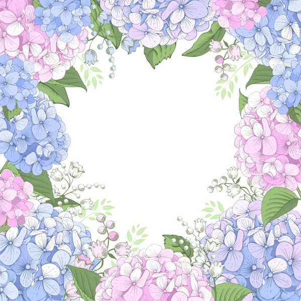 Blommig ram med Hydrangea blommor — Stock vektor