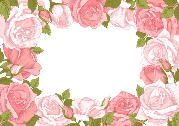 Moldura floral com flores de rosa — Vetor de Stock