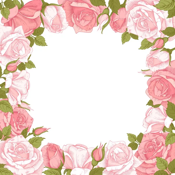 Moldura floral com flores de rosa — Vetor de Stock