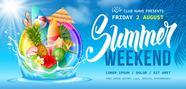 Summer Weekend Party Flyer Template — Stock Vector