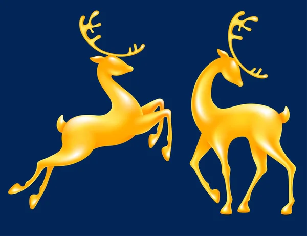 Золотая статуэтка стоящего оленя и прыгающего оленя — стоковый вектор