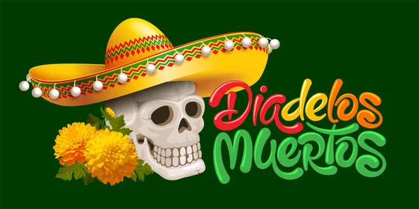Fête Traditionnelle Mexicaine Des Morts Dia Los Muertos Espagnol Inscription — Image vectorielle