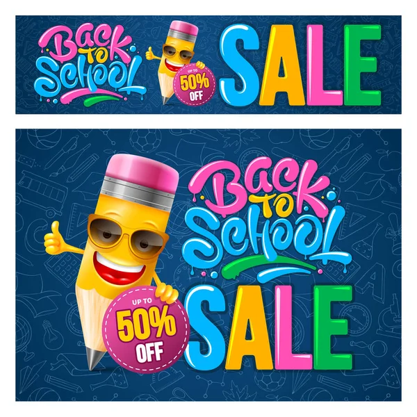 Terug Naar School Uitverkoop Reclame Banners Ontwerp Template Set Met — Stockvector