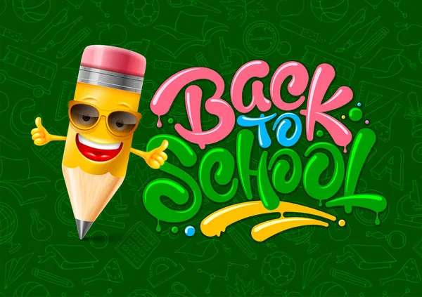 Back School Colorful Design Cheerful Cartoon Pencil Show Thumbs Unusual — Stock Vector