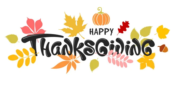 Gelukkige Thanksgiving Feestelijke Typografie Kalligrafie Belettering Met Herfst Bladeren Eikel — Stockvector