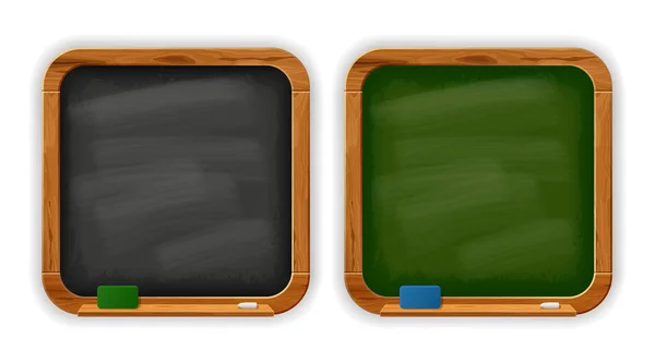Black Green Square School Blackboards Chalk Sponge Wooden Frame Rounded — Stock Vector