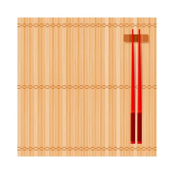 Bamboo Mat Wooden Chinese Chopsticks Rest Top View Flat Lay — Stock Vector