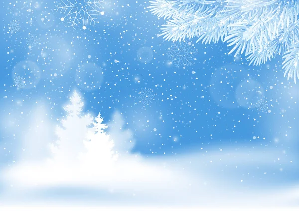 Zimní Zasněžené Pozadí Krajina Sněhem Jedlí Smrkovými Větvemi Mrazem Backdrop — Stockový vektor