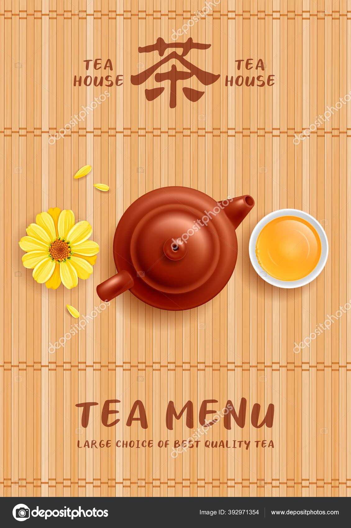 Tea Menu Template Chinese Ceramic Teapot Cup Tea Yellow Flower Stock Tea Menu Template Chinese Ceramic Teapot Cup Tea Yellow Flower Stock