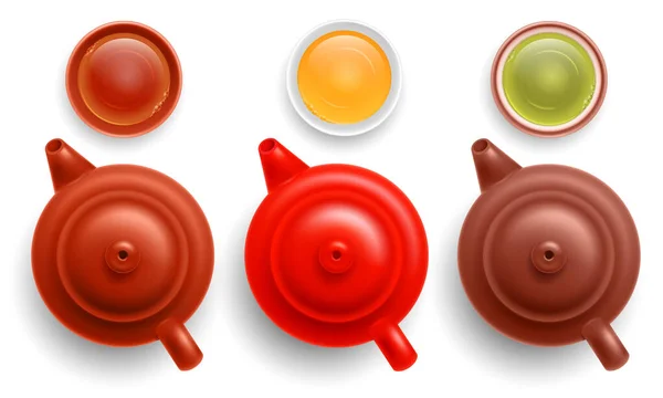 Ensemble Théières Multicolores Céramique Chinoise Avec Des Tasses Thé Thé — Image vectorielle