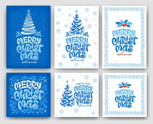 Conjunto Tarjetas Felicitación Feliz Navidad Con Caligrafía Artística — Vector de stock