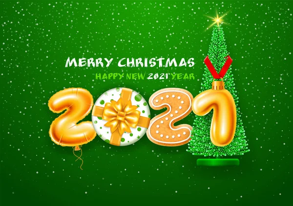 Feliz Navidad Feliz Año Nuevo 2021 Saludo Creativo Con Dígitos — Archivo Imágenes Vectoriales