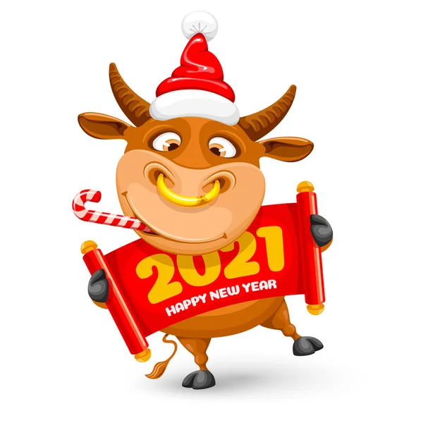 Feliz Navidad Feliz Año Nuevo 2021 Diseño Saludo Con Toro — Archivo Imágenes Vectoriales