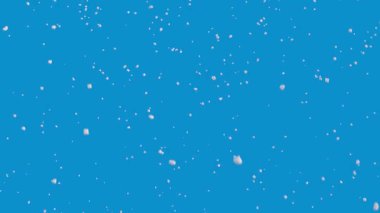Mavi arka planda kar yağışı animasyonu. Yavaşça kar yağıyor. Döngü kar yağışı. Kış dekoru veya arkaplan, 3B oluşturma