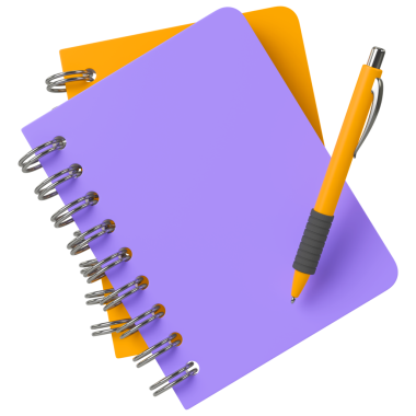 Sarı, mor kapaklı ve tükenmez kalemli iki renkli spiral defter. Şeffaf arkaplanda izole edilmiş. Eğitim, ofis ve kırtasiye konsepti. 3B görüntüleme, en küçük illüstrasyon