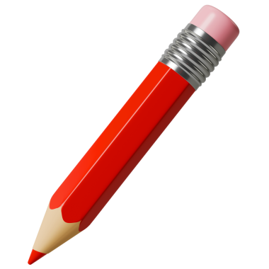 Pembe silgisi olan basit kırmızı renkli bir kalem. Keskinleştirilmiş kısa kırmızı kalem. Düzeltme, düzenleme ve dikkat konsepti. 3B görüntüleme, şeffaf arkaplan illüstrasyonunda izole edildi