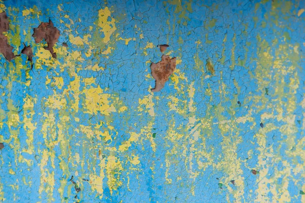 Tinta Azul Velha Chapa Ferro Tinta Rachada Edifício Corrosão Numa — Fotografia de Stock