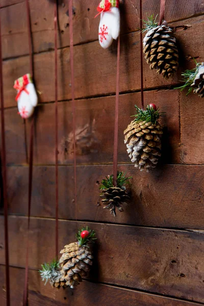 Christmas Decorations Wooden Wall Simple Festive Decoration Home Diy Xmas — Stock Photo, Image