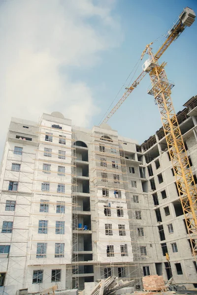 Construction Multi Storey Residential Building Yellow Crane Background Construction Special — Stock Photo, Image