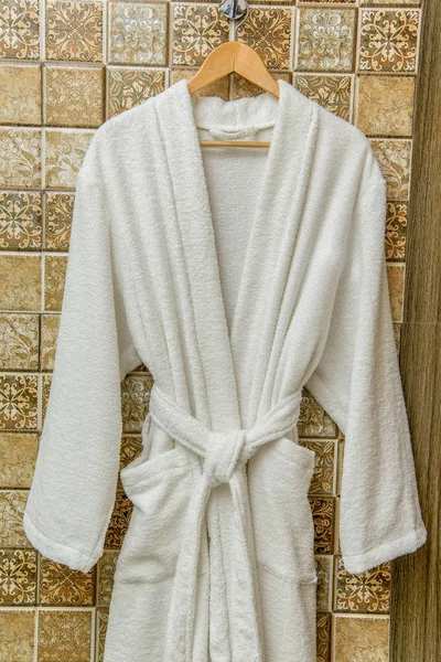 White Bathrobes Home Hotel Bathrobe Waffle Bathrobe Suede Gently Cream — Stock Photo, Image