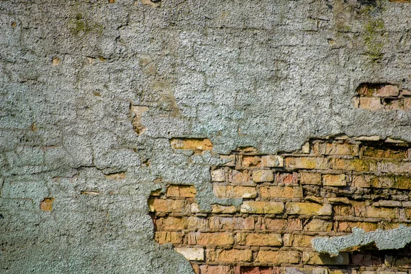 Old Brick Wall Plaster Red Bricks Gray Plastered Plaster Old — Stock Photo, Image