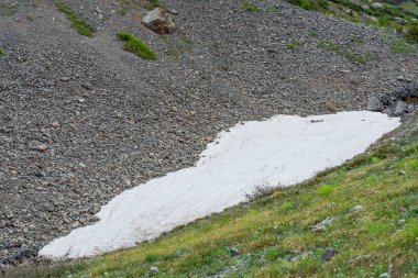 Yüksek dağlar. Dağ manzarası. Karla kaplı dağ yamaçlarında. Bulutlu gökyüzü dağlık arazi. Karlı zirveleri. Kaya dokusu.