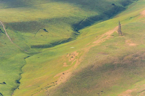 Hochgebirge Hügelige Oberfläche Berglandschaft Vegetation Den Berghängen Vogelperspektive Unwegsames Gelände — Stockfoto