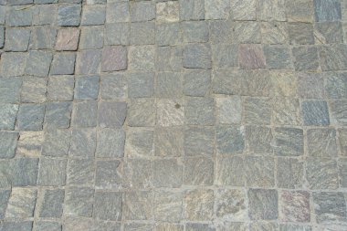 Doku gri karo. Duvar kağıdı gri karo. Kaldırım döşeme gelen yol. Taş fayans düzgün koydu. Yolun yapay bir kaya türü. Gri granit fayans kare. Dekoratif taş