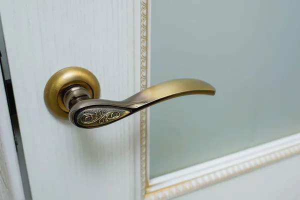 Door Painted White Golden Ornament Door Wood Texture Interroom Door — Stock Photo, Image