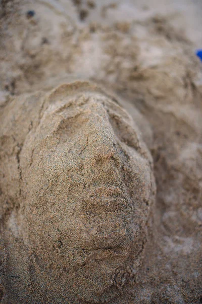 Testa Umana Fatta Sabbia Bagnata Anatomia Del Viso Spiaggia Sabbia — Foto Stock