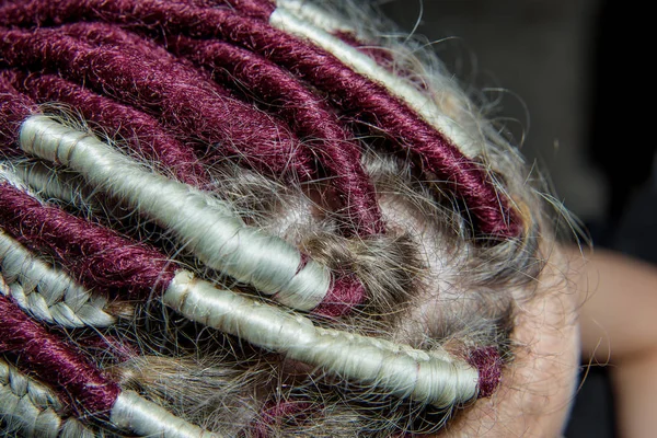 Light Colored Dreadlocks Hair Hair Accessories Dreadlocks Braided Pigtails Pierced — Stock Photo, Image